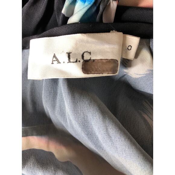 A.L.C. Leah Dress Printed Long Sleeve Smocked Waist A-Line Maxi Black Multi 0 - Picture 7 of 10